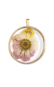 Pendant with dried flowers 35mm - Gold-purple yellow